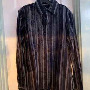 Vintage Y2K At Collins Casual Button-Up Striped Shirt With Embroidery M